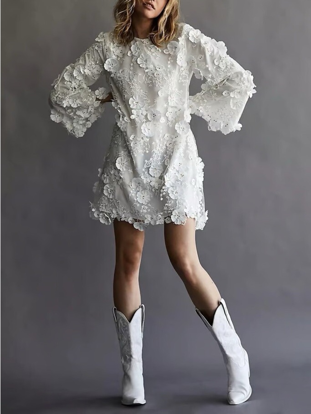 Mestiza New York - White 3D Appliqué Mini Dress